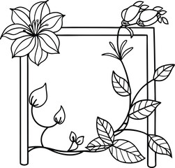 hand drawn flower frame line art illustration