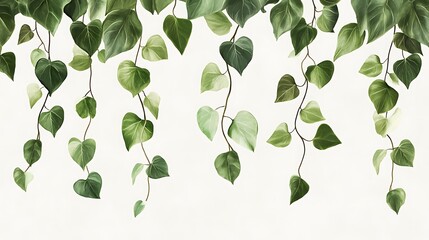 Obraz premium Green Ivy Vines Hanging Against a White Background