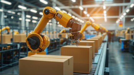 Industrial Robots Working on a Conveyor Belt