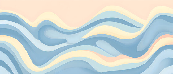 Abstract horizontal background with colorful waves. Trendy vector illustration in style retro 60s, 70s. light blue theme Pastel colors