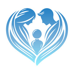 Silhouette of a family surrounded by a heart