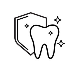 Tooth with shield icon. Tooth Protection. clean and healthy tooth. Shield for Safety in oral hygiene. Vector illustration