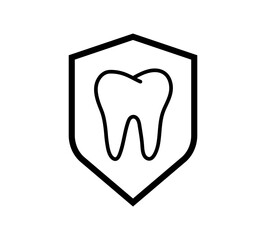 Tooth with shield icon. Tooth Protection. clean and healthy tooth. Shield for Safety in oral hygiene. Vector illustration