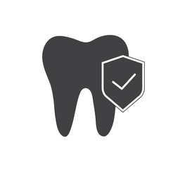 Tooth with shield icon. Tooth Protection. clean and healthy tooth. Shield for Safety in oral hygiene. Vector illustration
