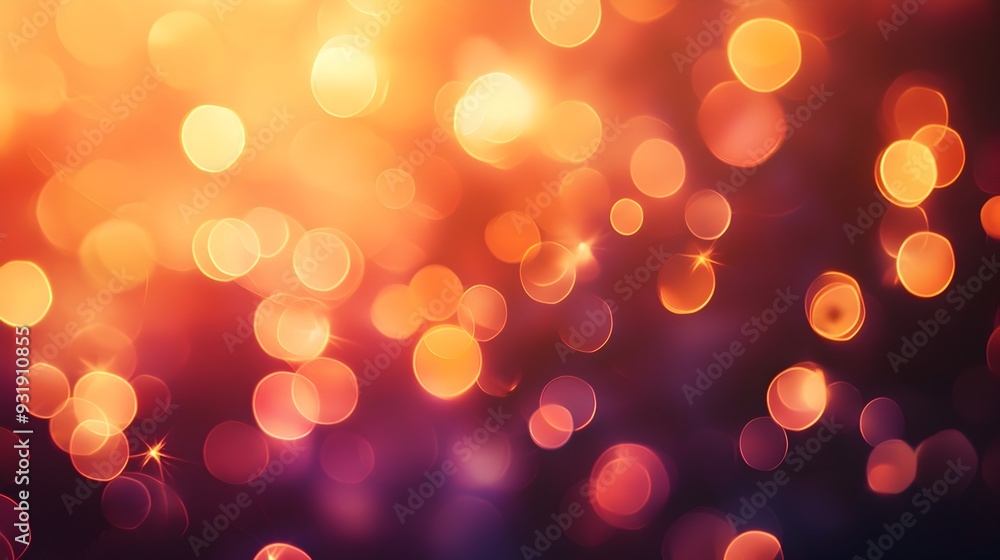 Poster blurred bokeh lights in warm hues creating soft and dreamy background for romantic themes