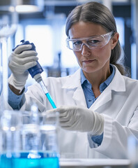 Fototapeta premium Female scientist conducting a chemistry experiment in a high-tech lab