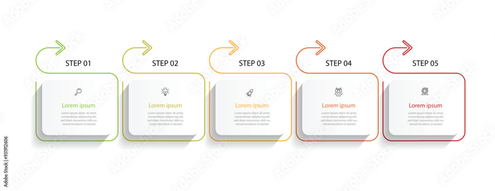 Aufkleber 5 step process infographic template vector element with icons can be used for workflow, business information and web graphic design 