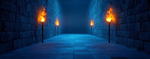 Obraz premium Sinister dungeon, flickering torches, 3D illustration