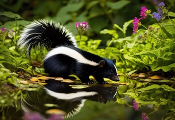 Naklejka premium exploring vibrant skunk habitats natural ecosystems rich flora fauna, animal, wildlife, nature, environment, vegetation, landscape, forest, grassland