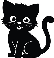 A cute black kitten silhouette vector illustration