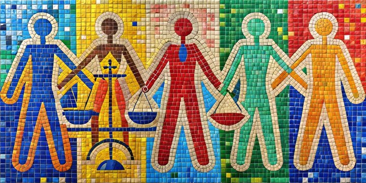 A bold tapestry weaving disability justice with social justice, highlighting intersectional human rights, bold and abstract, demanding inclusive equality for all.