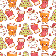 Seamless pattern with cute Christmas gingerbread