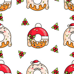 Seamless pattern with Christmas donut