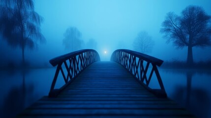 Haunted bridge, misty night, 3D illustration