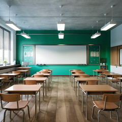 View of 3d modern empty classroom interior design by AI generative