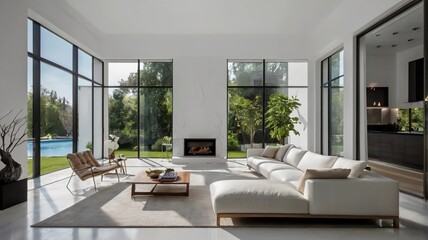 Fototapeta premium Modern living room in white theme