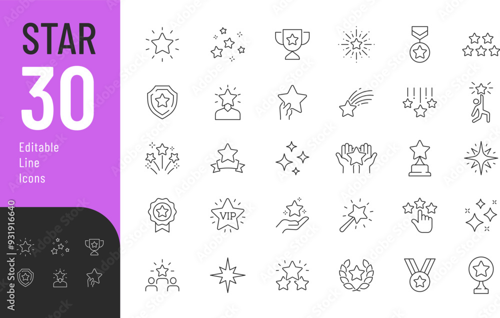 Wall mural star line editable icons set. vector illustration in modern thin line style of achievement related i