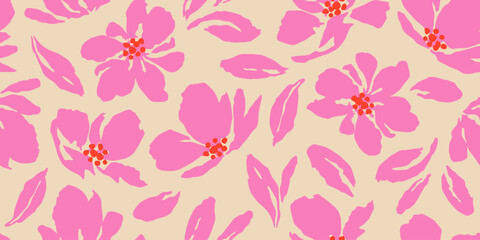 Exotic hand drawn flowers, seamless patterns with floral for fabric, textiles, clothing, wrapping paper, cover, banner, home decor, abstract backgrounds. Vector illustration.