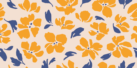 Naklejka premium Exotic hand drawn flowers, seamless patterns with floral for fabric, textiles, clothing, wrapping paper, cover, banner, home decor, abstract backgrounds. Vector illustration.