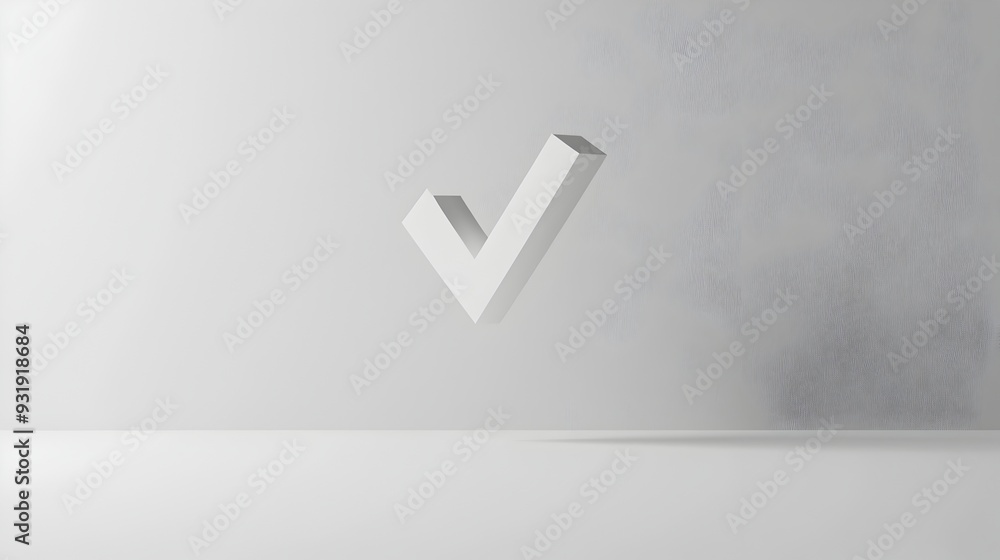Poster minimalist checkmark floating in clean white space emphasizing simplicity and clarity