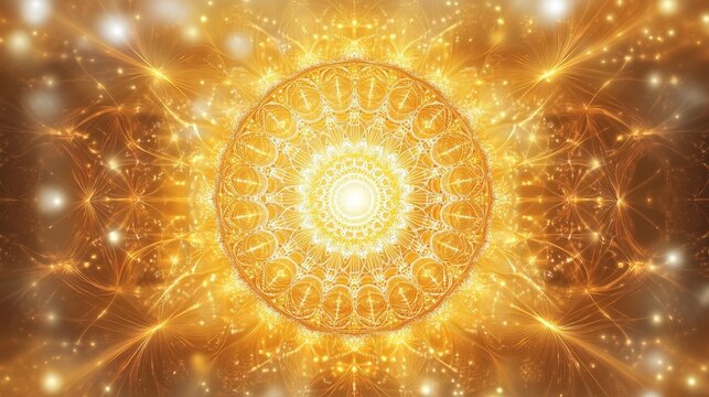 Golden Mandala A Cosmic Dance of Light and Form Glowing with Divine Radiance Fractal Art