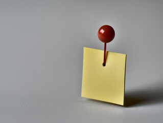 Red Pushpin Anchors Yellow Note on a Textured Gray Surface Minimalist Composition