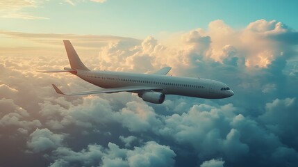Fototapeta premium Airplane Soaring Above the Clouds at Sunset