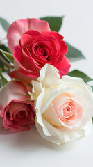 Obraz premium White and red roses on a white background