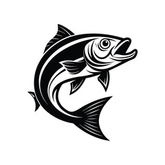 Dynamic Salmon Fish Vector - Elegant Silhouette Illustration for Wildlife Graphics.