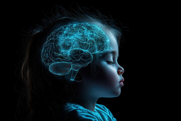 Obraz premium Child Brain Hologram Neuroscience Intelligence Development Concept
