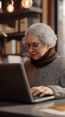 A 3D rendered image of an elderly person confidently managing their personal finances on a laptop with clear user friendly digital tools and applications visible