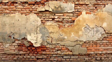 Old destroyed brick wall with defects