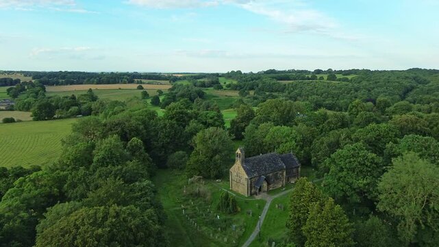 Adel Parish Church - Flyover - Adel, Leeds, UK - 4k
