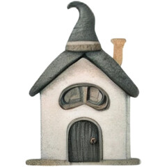 Whimsical house with a curved roof and chimney. Watercolor isolated on transparent background.