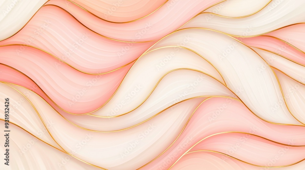 Poster a serene abstract design featuring flowing waves in soft pink and cream tones, perfect for backgroun