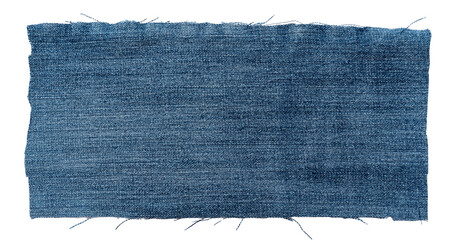Piece of torn denim on a white background. Denim texture