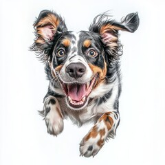 Isolated on a white background, a border collie puppy runs