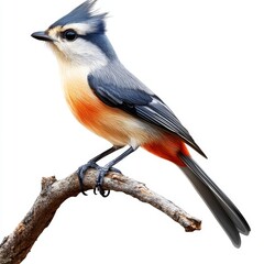 Obraz premium On a transparent background, a bird is painted with vibrant colors on a branch