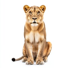 Obraz premium Sitting African lioness (Panthera leo), isolated on transparent background