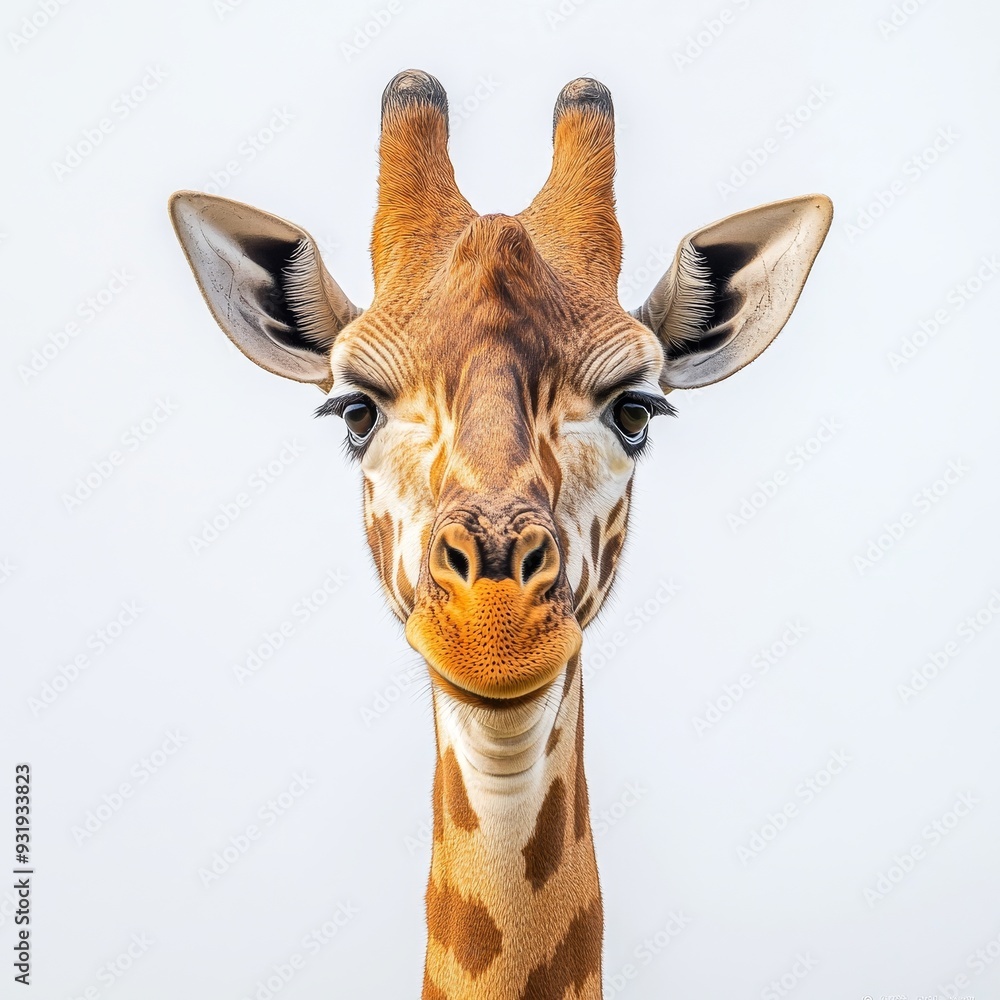 Poster close-up of a giraffe head on a transparent background