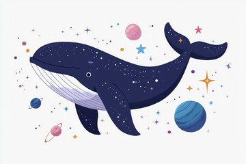 Cute Whale in Space Illustration