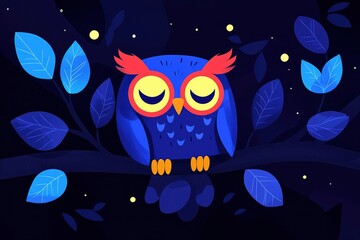 Fototapeta premium Sleepy Owl in a Night Forest