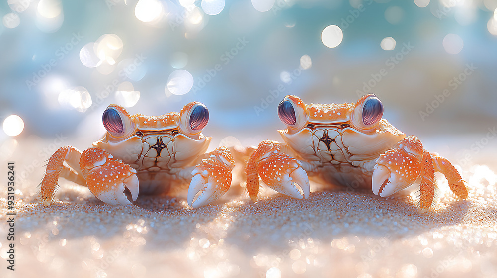 Poster illustration print of two cute baby crabs in the sand