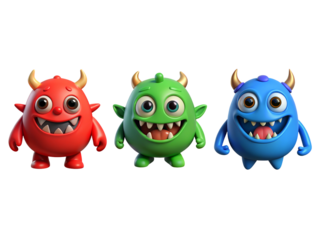 Helloween Cute Monster Red Green Blue Color Germ 3d Icon Set 