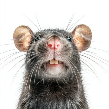 A gray rat is shown isolated on a white background with a transparent cutout