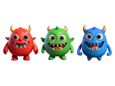 Helloween Cute Monster Red Green Blue Color Germ 3d Icon Set 