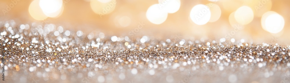 Poster a shimmering background of sparkling glitter with soft bokeh lights, ideal for creative projects and