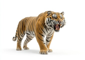 Fototapeta premium An angry wild roaring tiger isolated on a white background