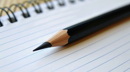 notebook with lined sheets notepad with black pencil