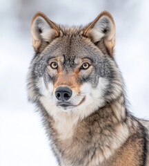 Obraz premium Gray wolf isolated on white, wildlife photography, close-up